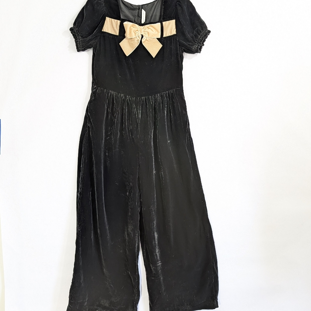 Janie and Jack The Velvet Bow Jumpsuit NEW Girl sz 10 Dressy Black Wide Leg